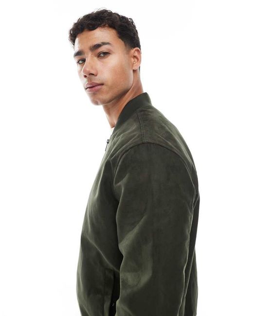 Only & Sons Green Faux Suede Bomber for men