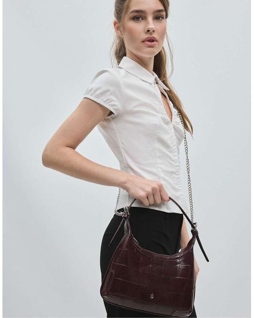 Stradivarius Purple Mock Croc Mini Chain Shoulder Bag