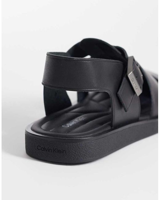Calvin Klein Black Real Leather Fisherman Sandals for men