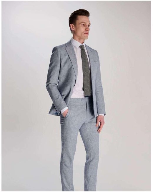 Harry Brown Blue Giacomo Slim Fit Cotton Linen Suit Jacket for men