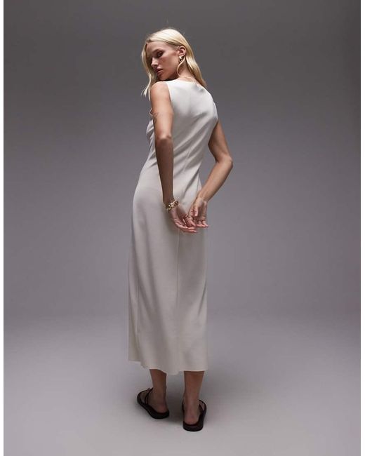 Mango Gray Boat Neck Midaxi Dress With Front Split