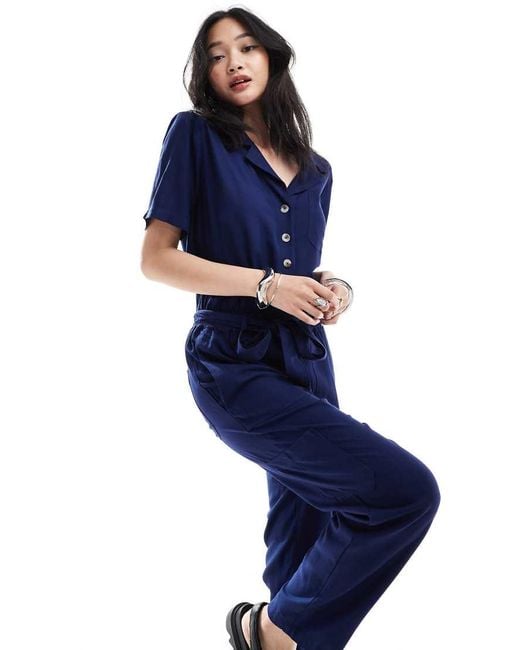 French Connection Blue Utility Jumpsuit