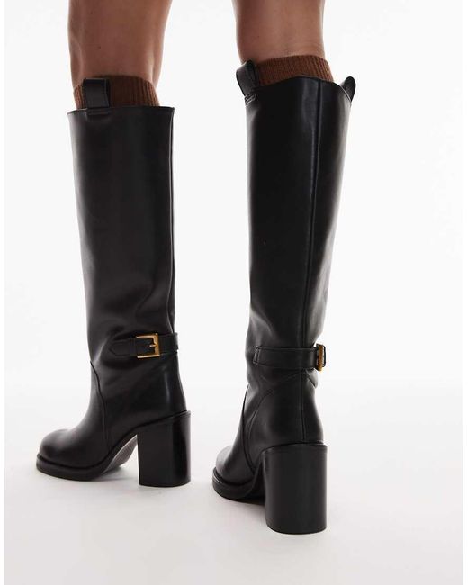 Botas Por La Rodilla Negras Con Puntera Redondeada De Cuero Premium Casper De -Negro ASOS de color Blue