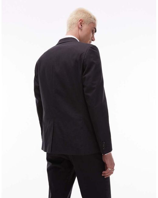 Topman Blue Single Breasted Linen Blend Blazer for men