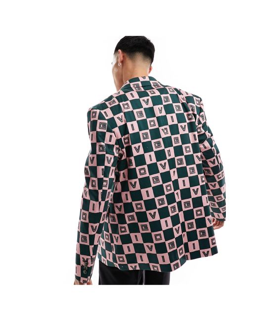 Viggo White Checkerboard Print Suit Jacket for men