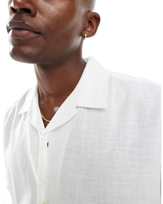 Camisa Blanca Con Cuello De Solapas De Mezcla De Lino De Jack & Jones de hombre de color White