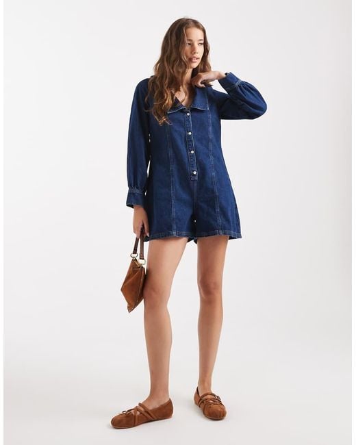 Miss Selfridge Blue Long Sleeve Sailor Playsuit
