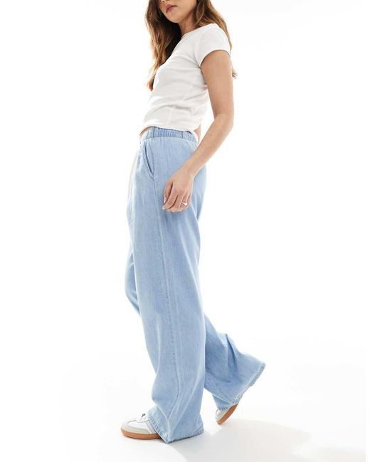 Stradivarius Blue Denim Pull On Pants