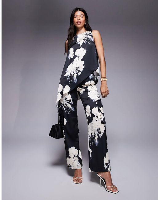 Pantalon cargo d'ensemble droit habillé à imprimé fleurs ASOS en coloris Blue