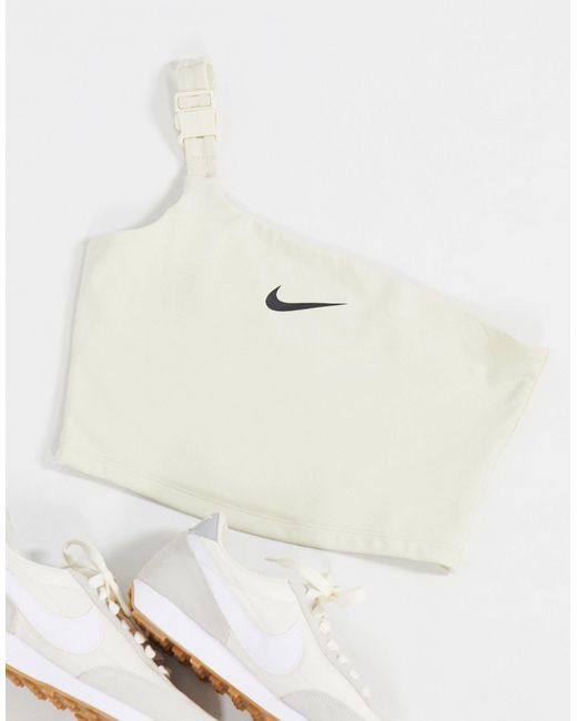 Nike White One Shoulder Buckle Crop Top