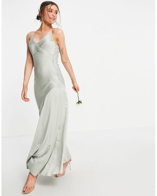 ASOS Green – bridesmaid – camisole-maxikleid aus satin mit knopfdetail an der seite