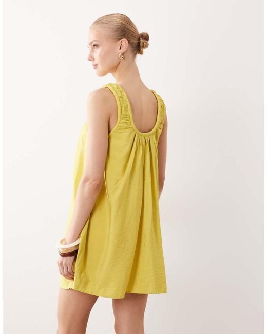 ASOS Yellow Scoop Ruched Neck Mini Sundress