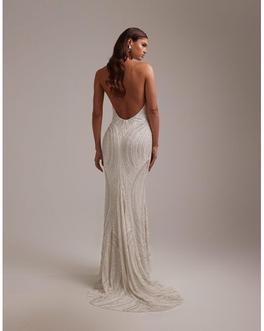 ASOS Linear Beaded Open Back Halter Maxi Wedding Dress in Brown | Lyst ASOS Linear Beaded Open Back Halter Maxi Wedding Dress in Brown | Lyst