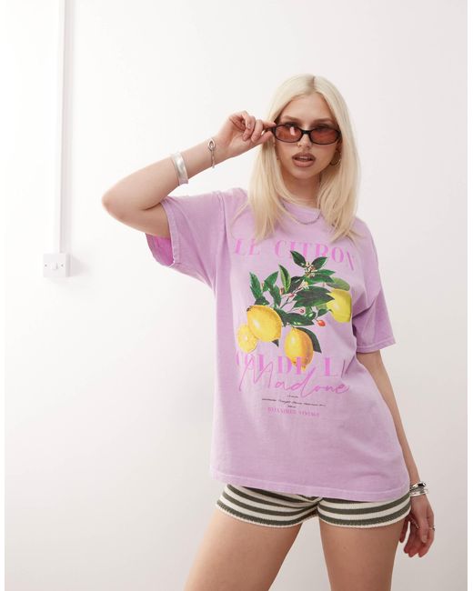 T-shirt oversize en coton à imprimé citrons - délavé Reclaimed (vintage) en coloris Pink