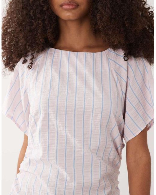 ASOS Multicolor Short Sleeve Mini Dress With Ruching Tie Waist Detail