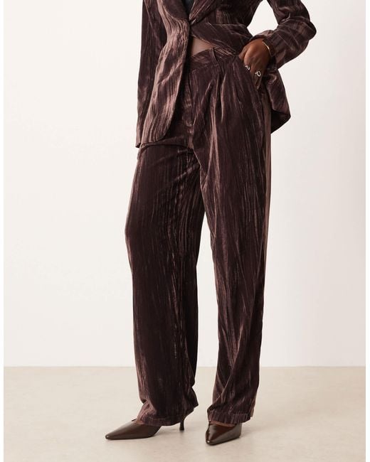 ASOS Brown Tailored Velvet High Waist Straight Leg Trousers Co-ord