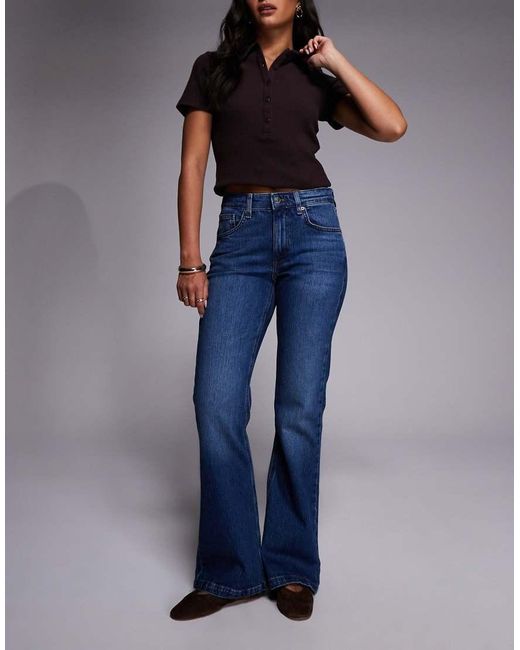 River Island Blue Mid Rise Bootcut Flared Jeans