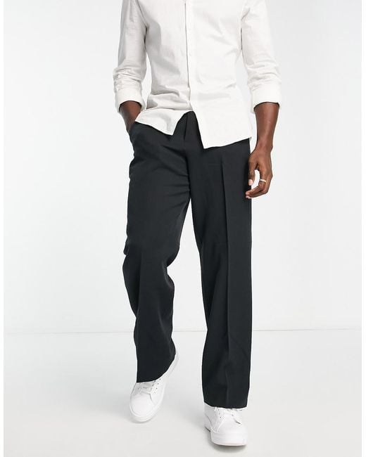 ASOS Black Wide Leg Smart Trousers for men