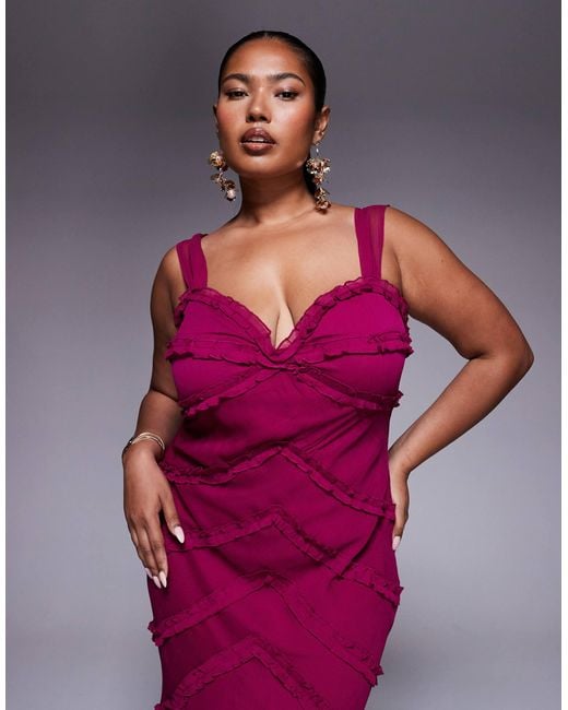 ASOS Purple Asos Design Curve Cami Ruffle Detail Maxi Dress