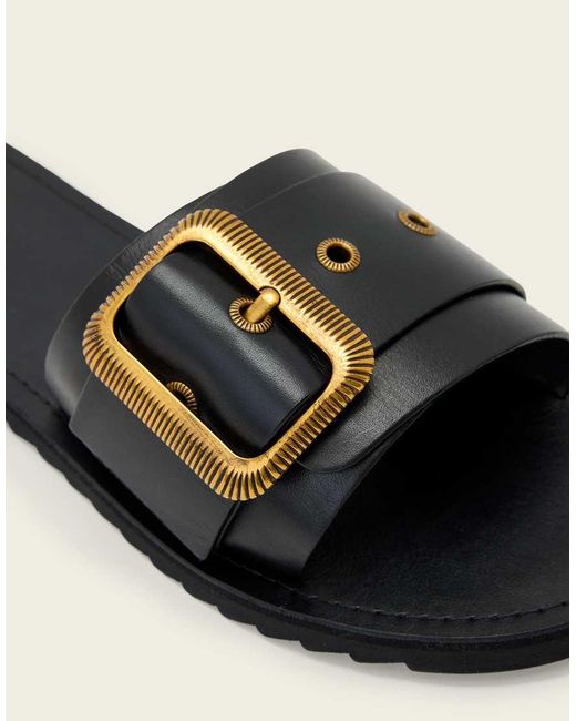 AllSaints Natural Ella Chunky Buckle One Strap Leather Sliders