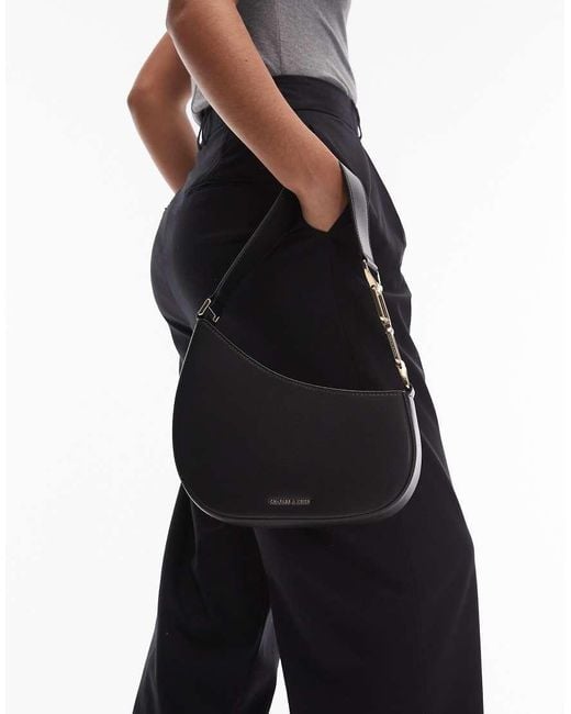 Charles & Keith Black Agatha Chain-Accent Shoulder Bag