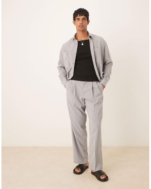 Pantalon d'ensemble ample habillé aspect lin à double pince ASOS pour homme en coloris Natural