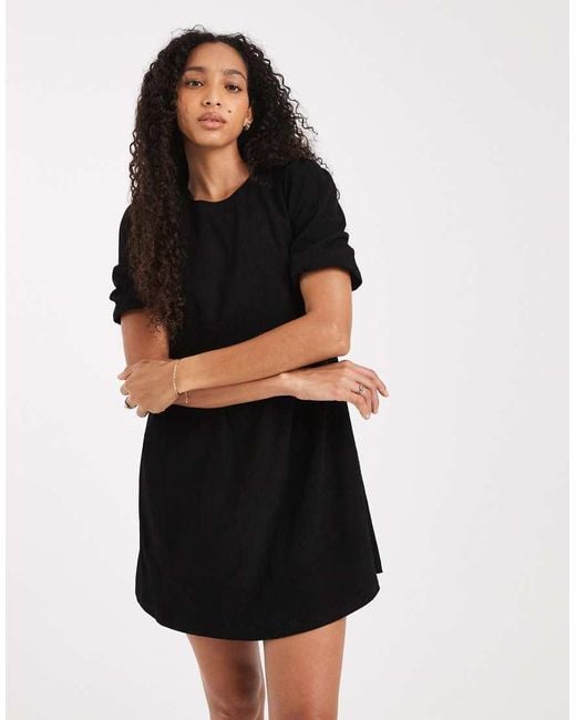 Threadbare Black Cord Short Sleeve Mini Dress