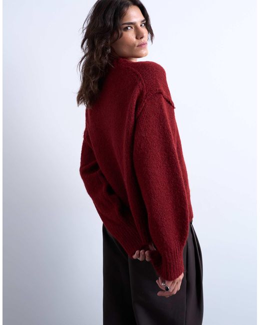 TOPSHOP Red Knitted Wool Blend Fluffy Exposed Seam Easy Jumper