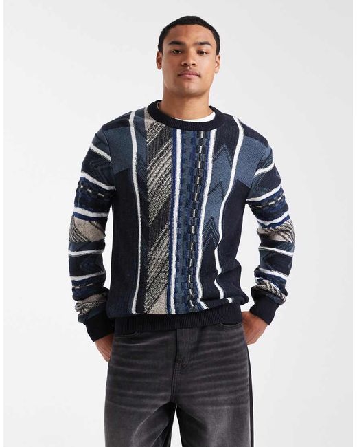 Maglione Girocollo Con Cuciture Testurizzate Blu Misto di Only & Sons in Blue da Uomo