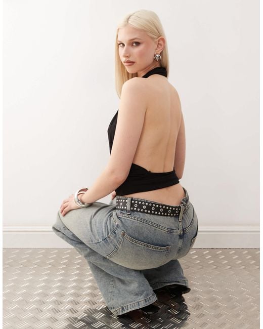 Weekday Black Drape Front Halter Neck Top With Open Back
