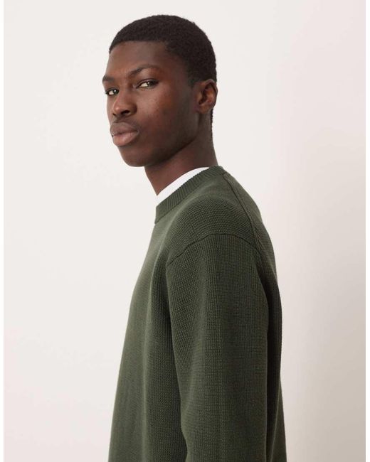 SELECTED Green 100% Cotton Boxy Knitted Jumper for men