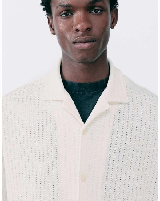 Pull&Bear Gray Short Sleeve Cutwork Shirt for men