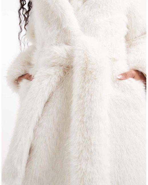 ASOS Blue Asos Design Petite Longline Belted Faux Fur Coat