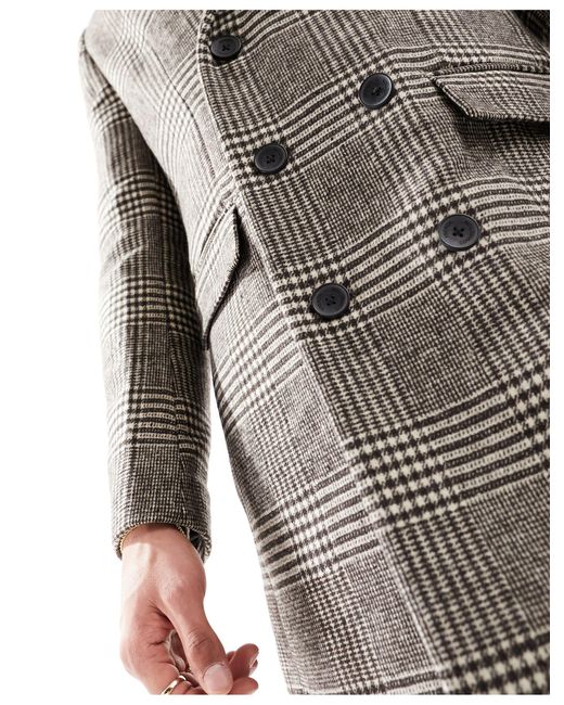 French Connection Gray Double Breasted Check Overcoat for men