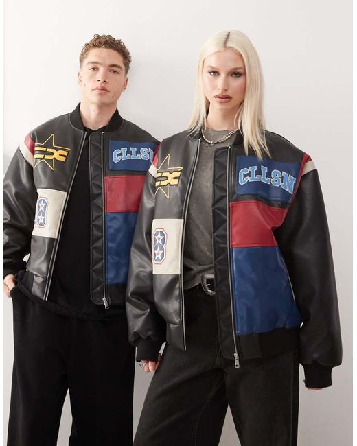Collusion Uniseks Leerlook Bomber Met Patchwork in het Black