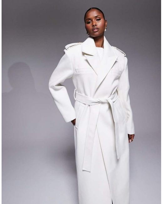 JLUXLABEL White Savannah Formal Belted Maxi Coat