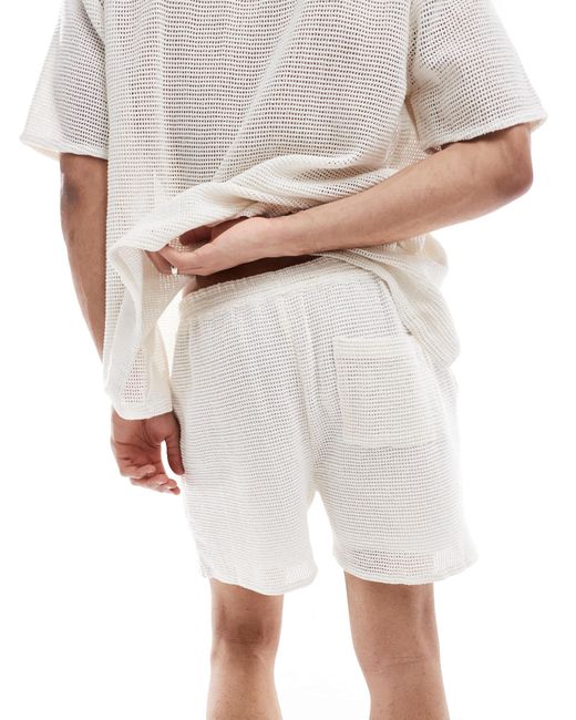 New Look White Open Weave Shorts Co-Ord for men