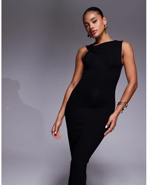 ASOS Twisted Neck Midi Dress in Blue | Lyst