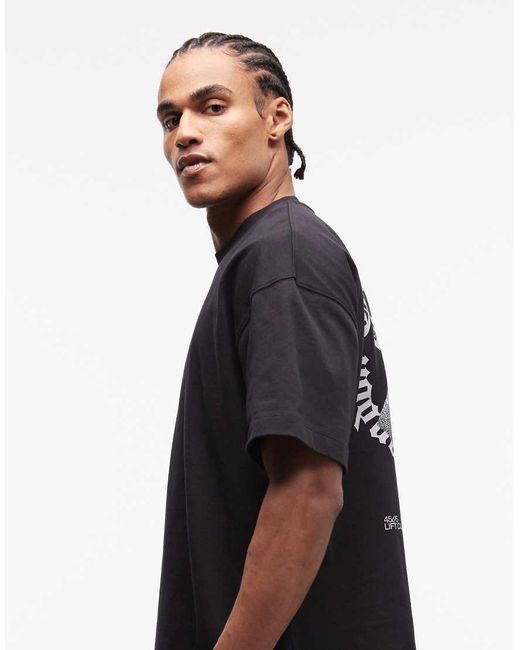 4505 Black Heavyweight Cotton Oversized T-Shirt With Back Graphic And Quick Dry Finish for men