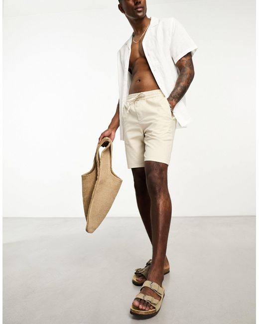 Only & Sons Natural Linen Mix Elasticated Waist Shorts for men