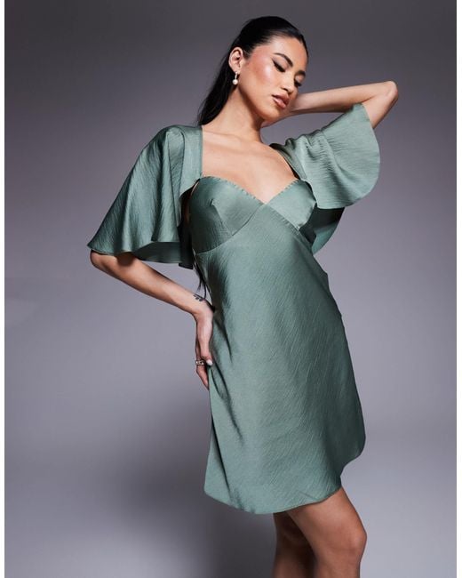 Gorgeous A-line Flutter Cape Sleeves Dress Slate Blue