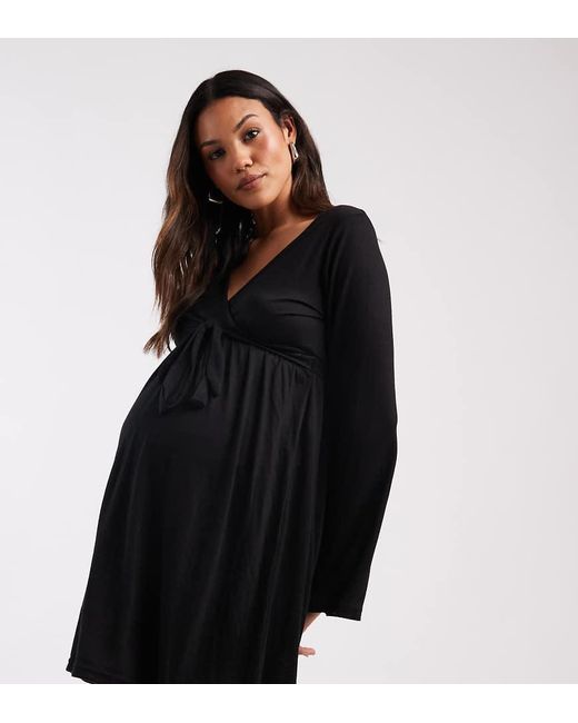 Mama.licious Black Mamalicious Maternity Soft Jersey Nursing Friendly Wrap Detail Dress