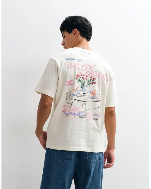 Jack & Jones White Dinner Sketch Backprint T-Shirt for men