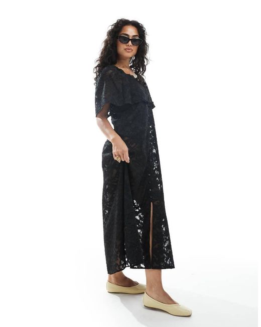 Object Black Sheer Burnout Floral Boho Layering Dress