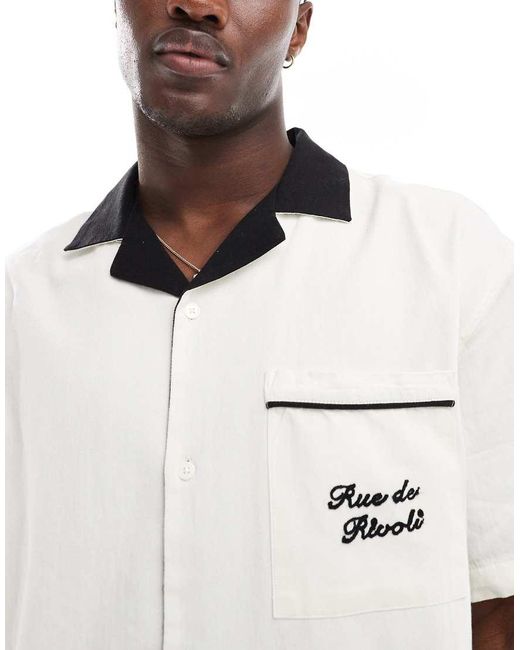 Pull&Bear White Back Text Embroidered Shirt for men