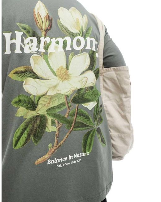 Camiseta Verde Grisáceo Holgada Con Estampado "Harmony" De Only & Sons de hombre de color Green