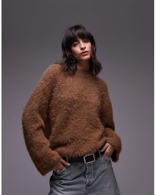 TOPSHOP Brown Knitted Ultra Fluffy Oversized Jumper