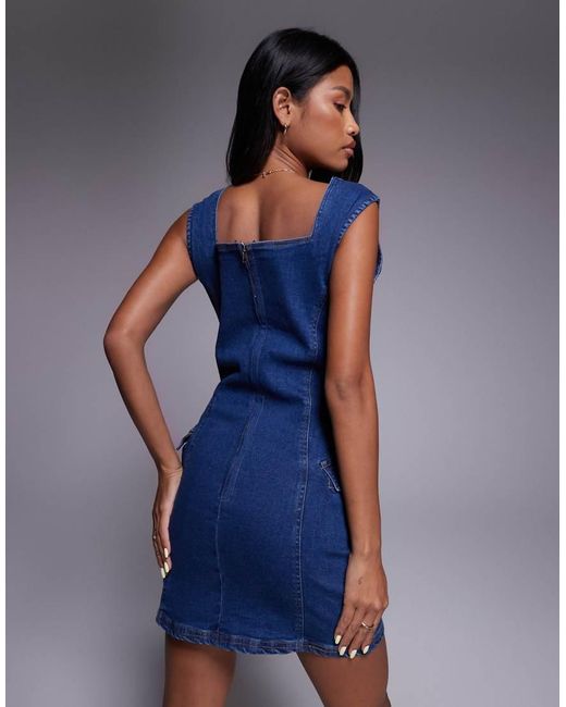 Liquor N Poker Blue Sleeveless Square Neck Denim Mini Dress