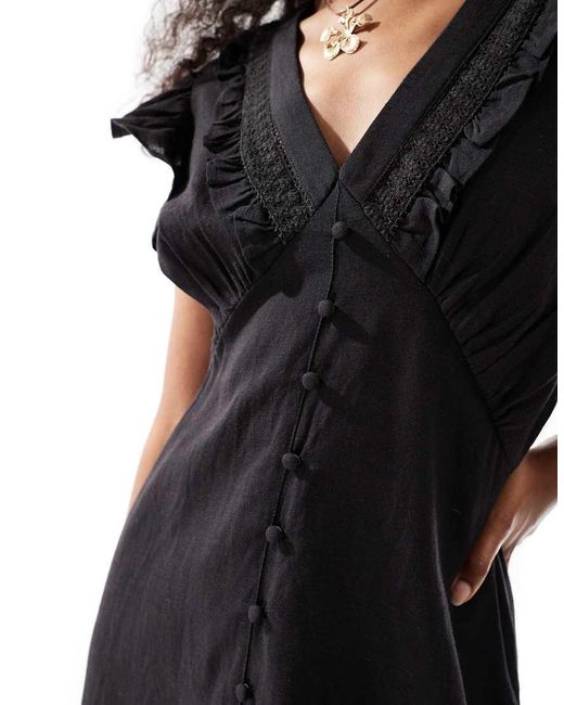 Wednesday's Girl Black Crochet Trim Frill Dress