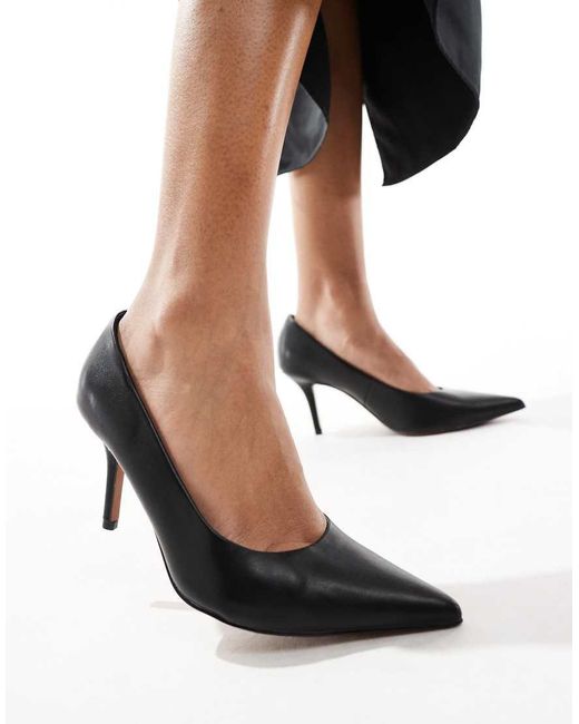 Asos Design Wide Fit Black Salary Mid Heeled Court Shoes